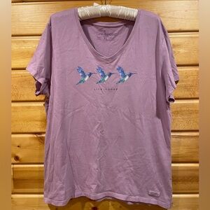 Life is Good Women's Purple Hummingbird T-Shirt XL